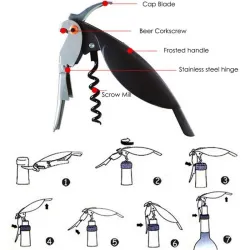 Bottle opener - corkscrew - parrot shape