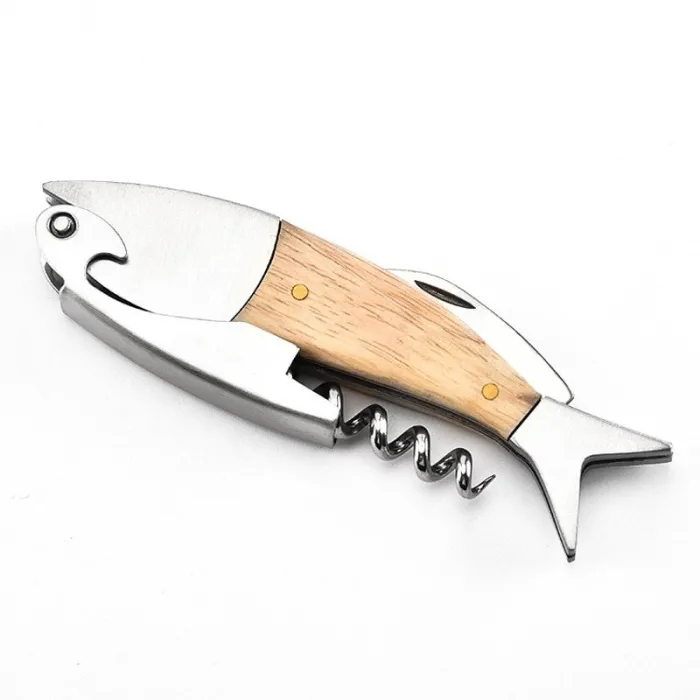 Corkscrew / flasköppnare med trähandtag - fiskform