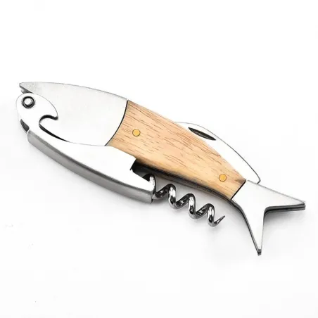 Corkscrew / pullon avaaja puukahvalla - kalan muoto
