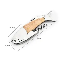 Corkscrew / pullon avaaja puukahvalla - kalan muoto