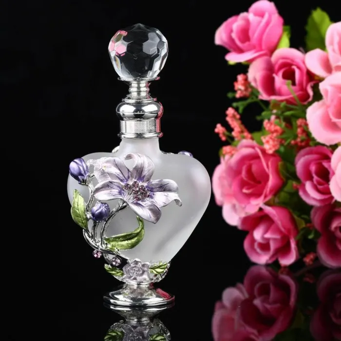 PerfumeVintage - botella de perfume de vidrio en forma de corazón - reparable - pintado a mano - 5ml