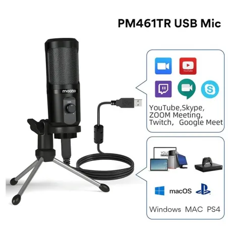 AU-PM461TR - USB microphone condenser - recording - online teaching - meetings - live streaming - gaming - with tripod standM...