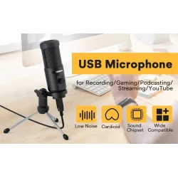 AU-PM461TR - USB microphone condenser - recording - online teaching - meetings - live streaming - gaming - with tripod standM...
