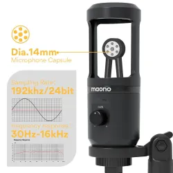 AU-PM461TR - USB mikrofonkondensator - inspelning - online undervisning - möten - live streaming - spel - med stativ