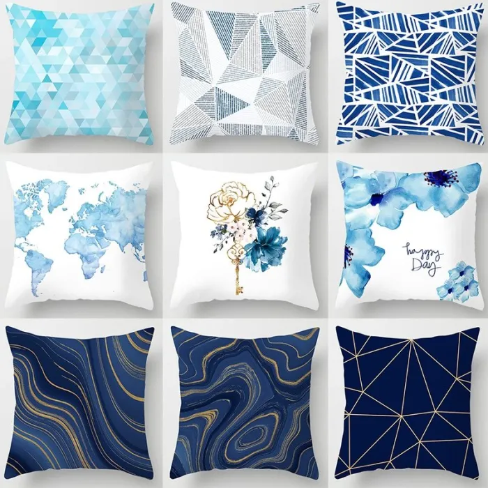 Design géométrique bleu - housse de coussin - polyester - 45 * 45cm