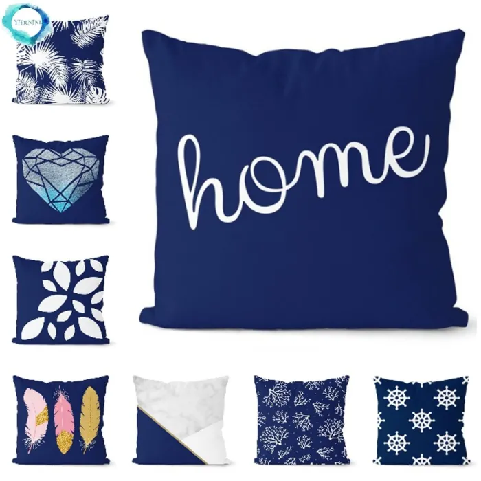 Navy blå geometrisk - kudde täcka - polyester - 45 * 45cm