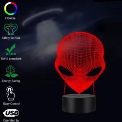 3D-aliens huvud - touch control - RGB - LED - USB - nattlampa