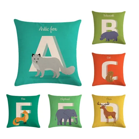 Eläinten aakkoset Cushion cover puuvillaa 45 cm