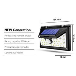 LED solljus - utomhus - rörelsesensor - vägg - vattentät - 34 LEDS