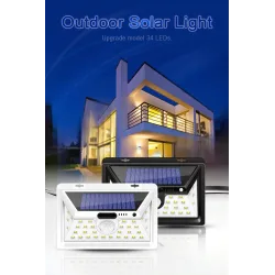 Luz solar LED - ao ar livre - sensor de movimento - parede - à prova d'água - 34 LEDS