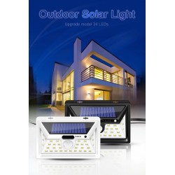 Luz solar LED - exterior - sensor de movimiento - pared - impermeable - 34 LEDS