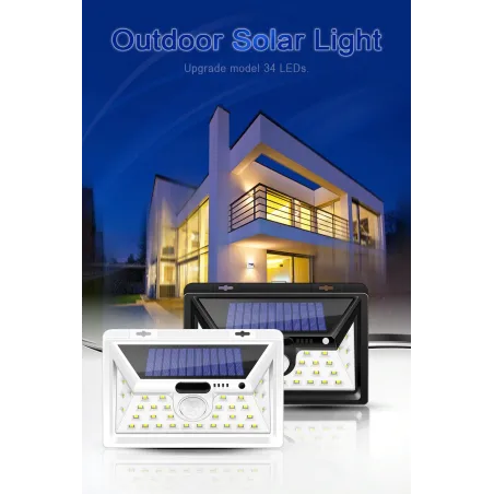 LED solljus - utomhus - rörelsesensor - vägg - vattentät - 34 LEDS