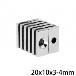 N35 - neodymium magnet - powerful block - with 4mm hole - 20 * 10 * 3mm - 5 - 100 pieces