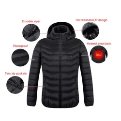 Chaquetaschaqueta climatizada USB con capucha / cremallera - algodón bajo - unisex