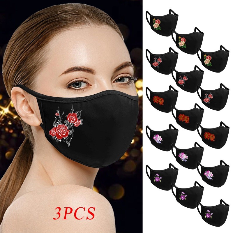 Maska ochronna na twarz / usta - wielokrotnego użytku - bawełna - nadruk kwiatowy - 3 sztukiMaski na usta