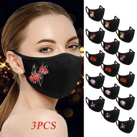 Masque protecteur visage / bouche - réutilisable - coton - imprimé fleur - 3 pièces