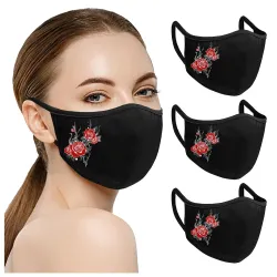 Masque protecteur visage / bouche - réutilisable - coton - imprimé fleur - 3 pièces