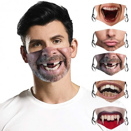 Mouth / kasvojen suojaava maski - uudelleenkäytettävä - puuvilla - 3D hauska tulostus