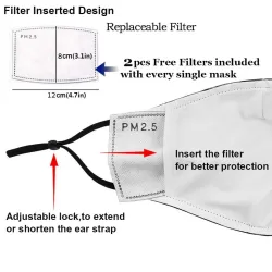 Mouth / ansikte skyddsmask med PM2.5 filter - näsklipp - återanvändbar - Ninja