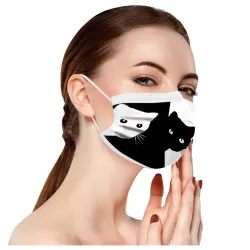 10 pièces - masque protecteur / visage - 3 couches - jetable - imprimé chat