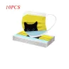 10 pièces - masque protecteur / visage - 3 couches - jetable - imprimé chat