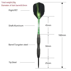 Professionella gröna dart - ståltips - aluminium - 3 bitar