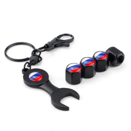 Logo drapeau russe - bouchons de soupape de voiture avec clé et clé - 4 pièces