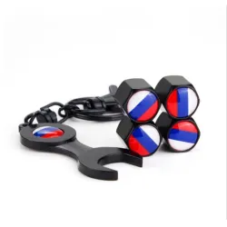 Ryska flagglogotypen - bilventilkapslar med wrench & keychain - 4 bitar