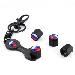 Ryska flagglogotypen - bilventilkapslar med wrench & keychain - 4 bitar