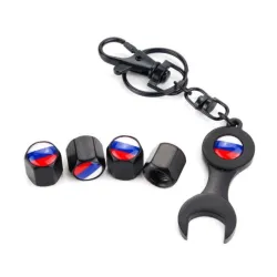 Partes de ruedalogotipo de la bandera rusa - tapas de la válvula de coche con llave inglesa - 4 piezas