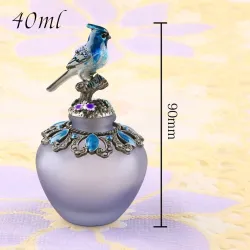 Vintage handmade glass perfume bottle - refillable - blue bird - 40ml