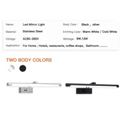 Bathroom - bedroom - LED mirror light - waterproof lamp - 8W - 12W - AC 90-260V - 40cm - 55cmWall lights