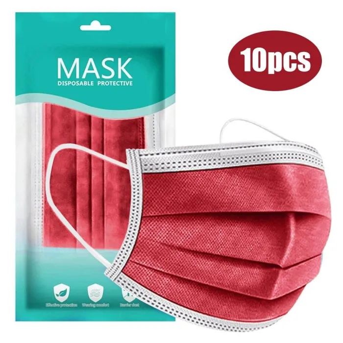 Mund-/ansigtsbeskyttende ansigtsmaske - engangs - antibakteriel - rød - 10 - 100 stk.