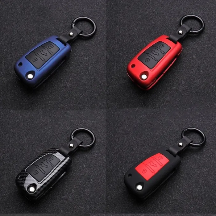 Silicone / carbon fiber - car key cover case with keychain - Audi - A3 - A4 - A5 - C5 - C6 - 8L - 8P
