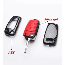 Silikone / kulfiber - bilnøglecover med nøglering - Audi - A3 - A4 - A5 - C5 - C6 - 8L - 8P