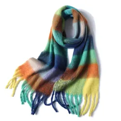 PañuelosChal de cachemira de colores con borlas - grande - cuadros / rayas