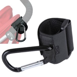Hook for pram - metal buckle - strap with carabiner