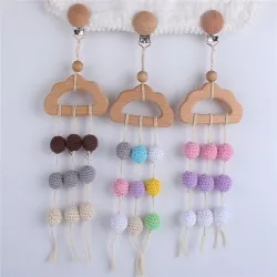Baby bijtring - gehaakte kralen - kinderwagen / bed houten clip - hangend speelgoedKinderen