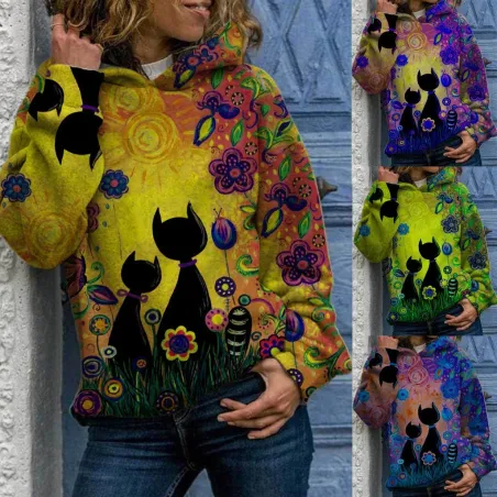 Hoodies & JerséisSudadera con capucha con estampado de gato - jersey de manga larga