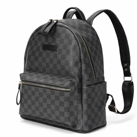 POLO - vintage leather backpack - plaid design