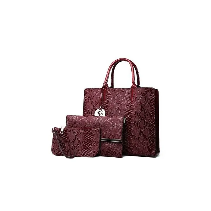 Moderigtigt slangemønster i læder - skulder-/crossbody-taske - 3 stk