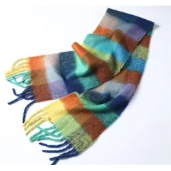 PañuelosChal de cachemira de colores con borlas - grande - cuadros / rayas