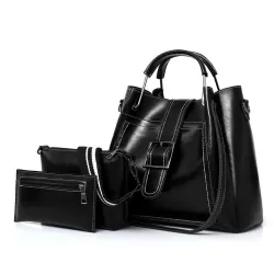 Elegant leather handbag - crossbody - small clutch bag - 3 pieces set