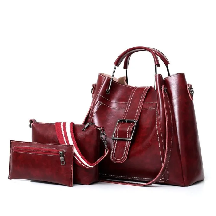 Elegante leren handtas - crossbody - kleine clutch - set van 3 stuksSets