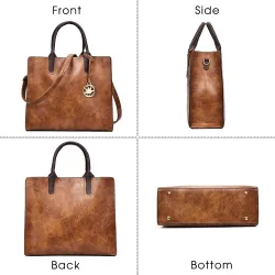 Fashionable leather handbag - crossbody - small clutch bag - hemp logo - 3 pieces set