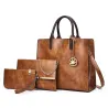 Women's leather handbag set with hemp logo - with messenger bag and purse - 3pcs