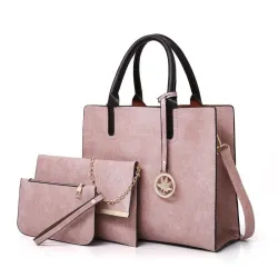 Modische Lederhandtasche - Umhängetasche - kleine Clutch - Hanf-Logo - 3-teiliges Set