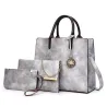 Modische Lederhandtasche - Umhängetasche - kleine Clutch - Hanf-Logo - 3-teiliges Set