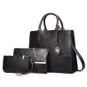 Modische Lederhandtasche - Umhängetasche - kleine Clutch - Hanf-Logo - 3-teiliges Set