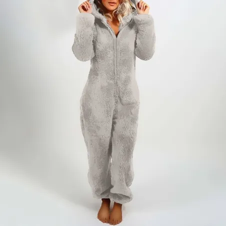Plüschspielanzug mit Hoodie und Reißverschluss - Winterpyjama